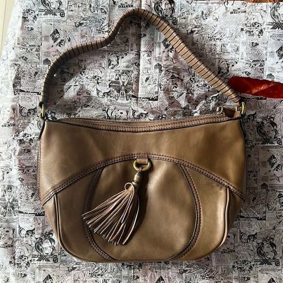 Antiono Melani Brown Leather Tassel Front shoulder Bag New - Picture 1 of 5